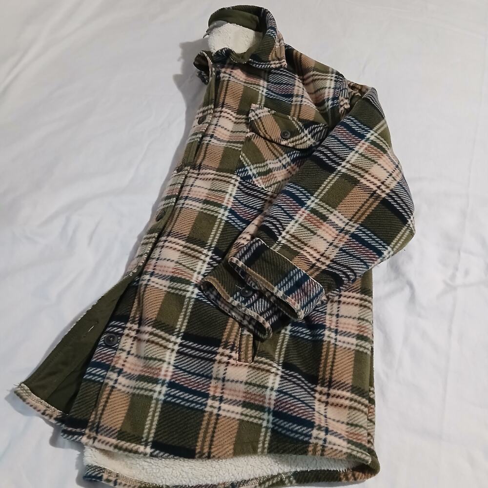 Natural Reflection Women's XXL blue/green/pink plaid button-up fleece Shacket